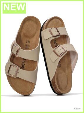 100% Genuine Leather Women's Slide Sandals with Memory Foam, Adjustable Straps,